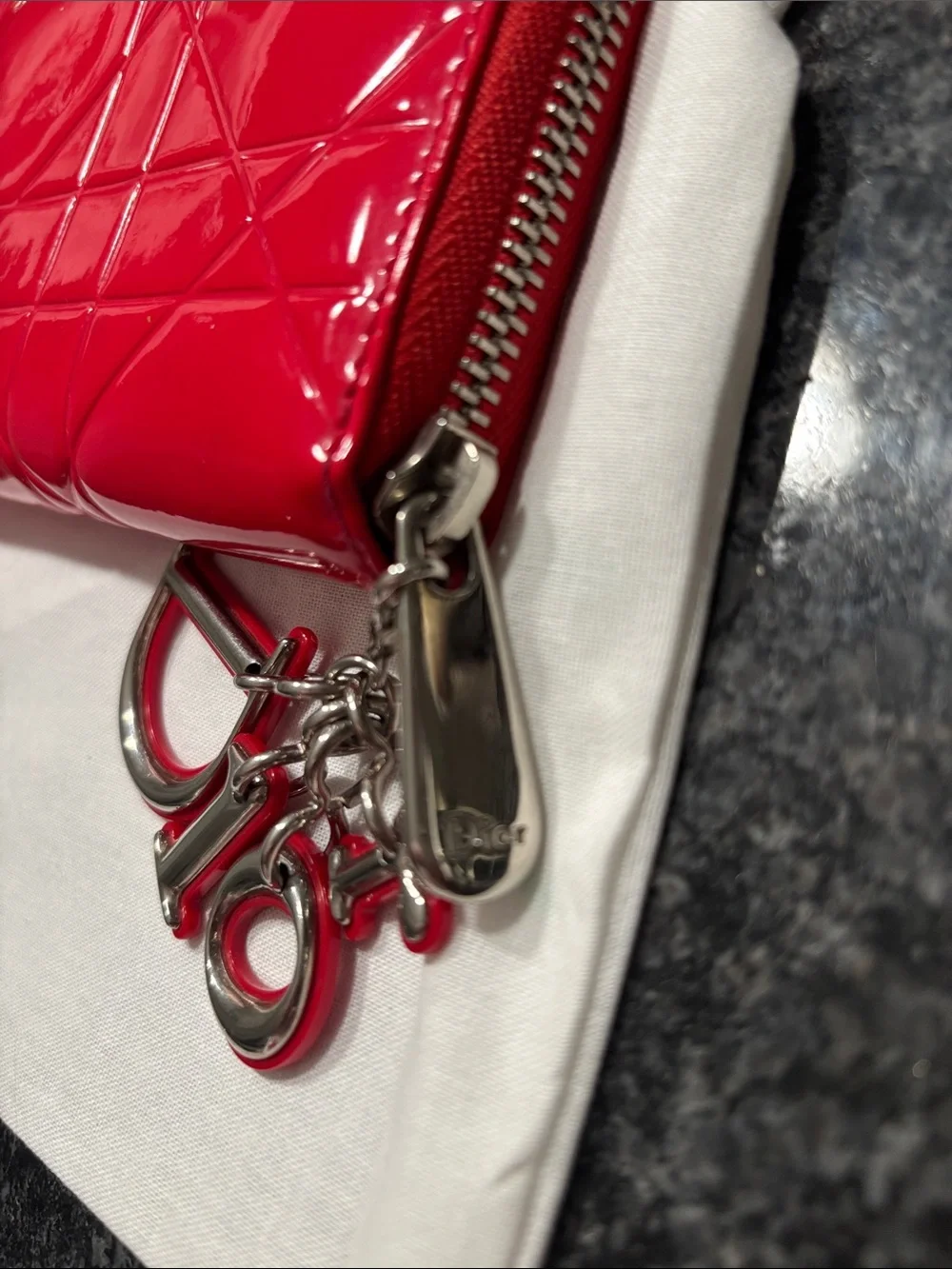 Dior Patent Zip Wallet with Charm